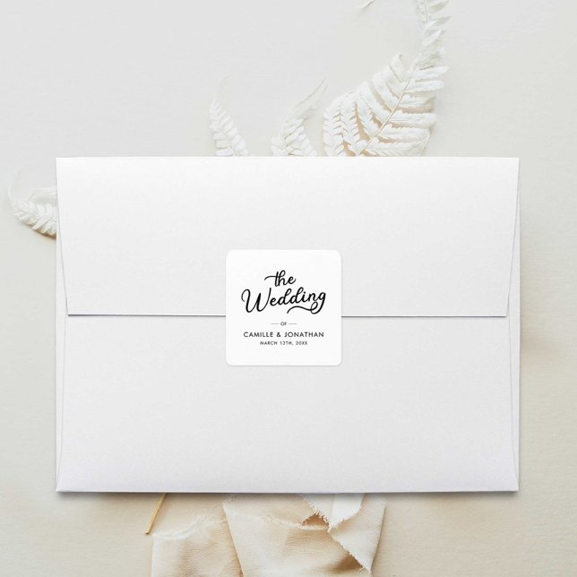 Sticker Carré Mariage Élégant Minimal (Wedding Envelope Sticker Seal and customized favor sticker)