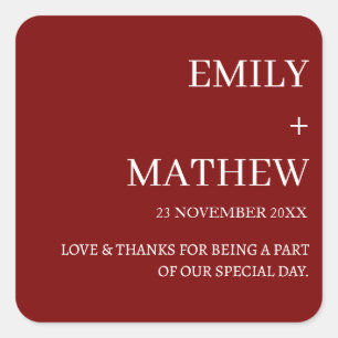 STICKER CARRÉ MARIAGE ÉLÉGANT MODERNE PERSONNALISÉ CLASSIQUE STY