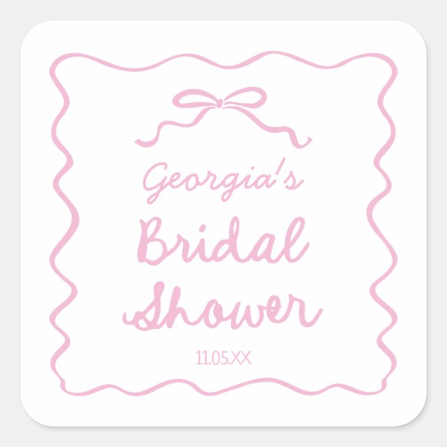 Sticker Carré Mariage Élégant Ruban Rose Dessiné à la Main de Fa (Devant)