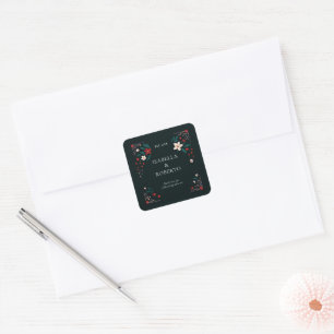 Sticker Carré Mariage élégant rustique mexicain rouge de Noël