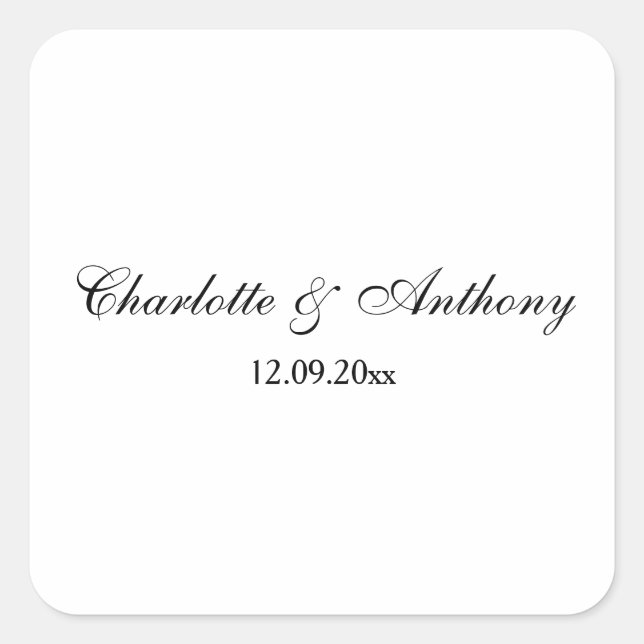 Sticker Carré Mariage Élégant Script Creative Black White (Devant)
