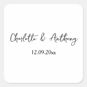 Sticker Carré Mariage Élégant Script Creative Black White