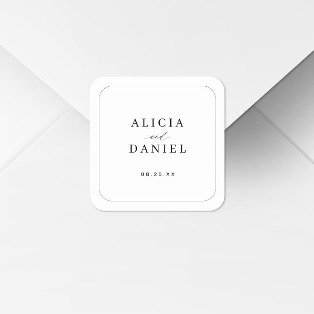 Sticker Carré Mariage élégant simple typographie noir et blanc (Créateur téléchargé)