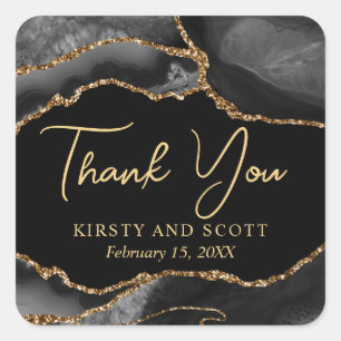 Sticker Carré Mariage en Agate Fausse Brillante Noire et Or
