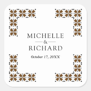 Sticker Carré Mariage en broderie ukrainienne marron et noir