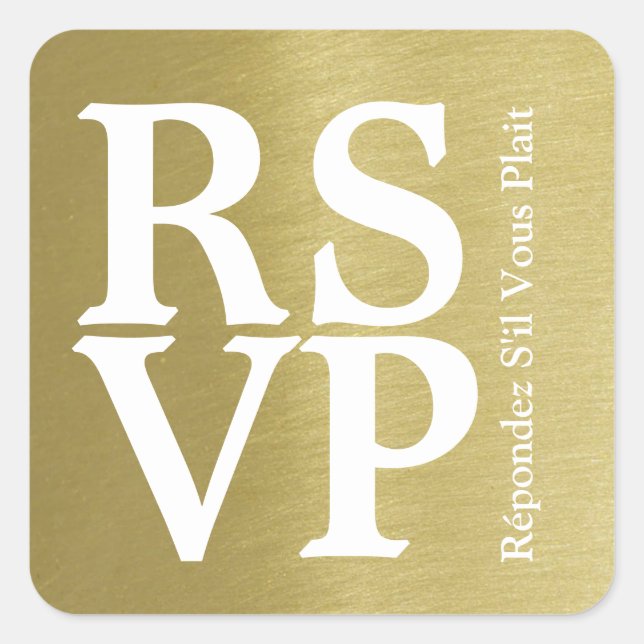 Sticker Carré Mariage en faux or RSVP (Devant)