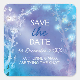 Sticker Carré Mariage Ethereal Blue Forest Enregistrer la date