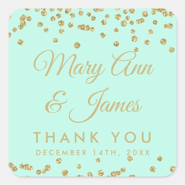 Sticker Carré Mariage Favor Balise Parties scintillant or Confet (Devant)