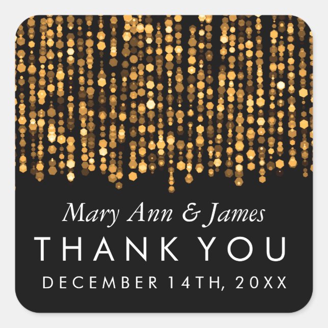 Sticker Carré Mariage Favor Tag Lumières Or Moderne (Devant)