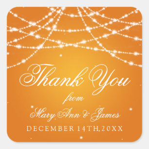 Sticker Carré Mariage Favor Tag Sparkling String Orange
