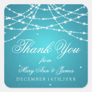 Sticker Carré Mariage Favor Tag Sparkling String Turquoise