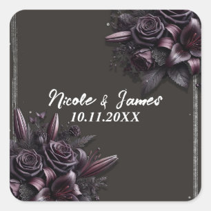 Sticker Carré Mariage Fleur de Lys Rose Foncé et Pourpre de Baie