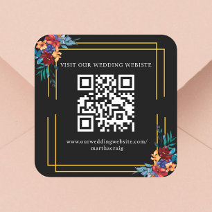 Sticker Carré Mariage Fleur mexicaine QR Code noir