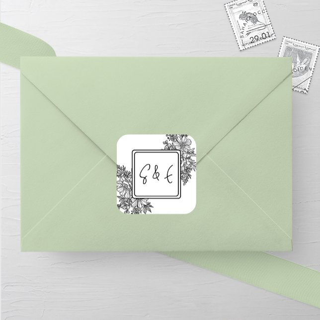 Sticker Carré Mariage fleur sauvage Floral Frame (Créateur téléchargé)