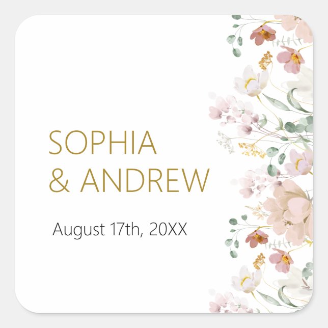 Sticker Carré Mariage Fleur sauvage rustique (Devant)