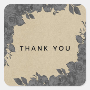 Sticker Carré Mariage Fleuris Roses Noires Vintage & Kraft