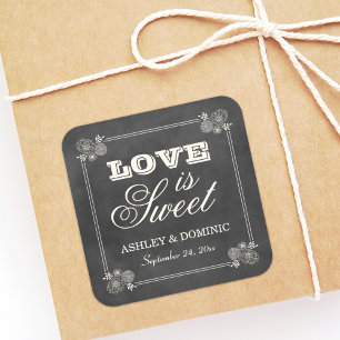 Sticker Carré Mariage Fleuris Tableau Noir Vintage L'amour est d