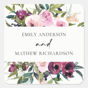 STICKER CARRÉ MARIAGE FLORAL BLANC BLANC BRILLANT