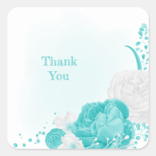 Sticker Carré mariage floral blanc turquoise
