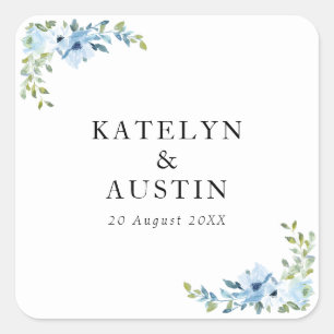 Sticker Carré mariage floral bleu clair
