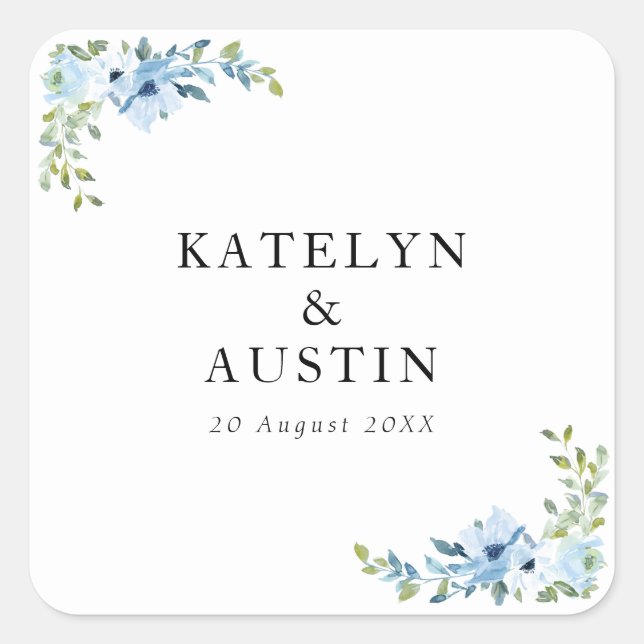 Sticker Carré mariage floral bleu clair (Devant)