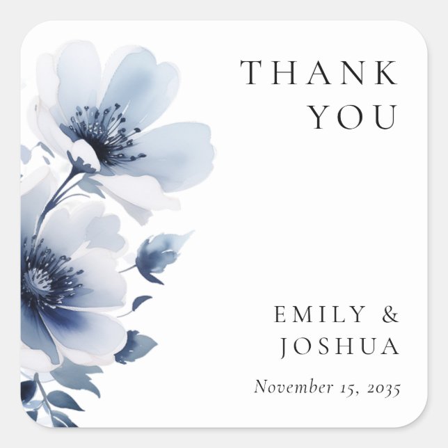 Sticker Carré Mariage floral bleu marine (Devant)
