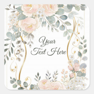 Sticker Carré Mariage Floral Botanique Pivoine & Eucalyptus Rose