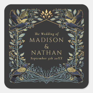 Sticker Carré Mariage floral corbeau gothique enchanté
