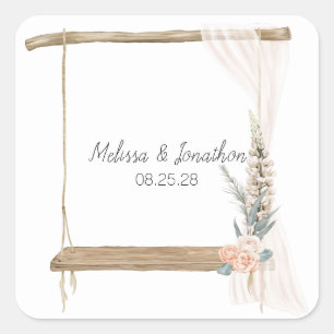 Sticker Carré Mariage Floral Élégant Bohème Moderne Rose