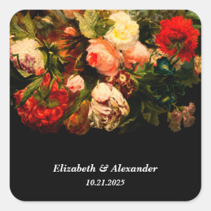 Sticker Carré Mariage floral élégant romantique sombre