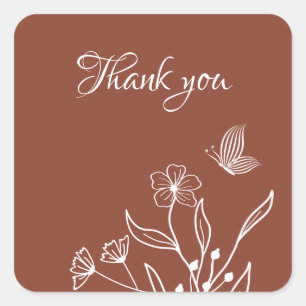 Sticker Carré Mariage floral élégant terracotta romantique