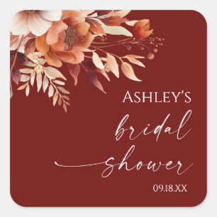 Sticker Carré Mariage Floral Fleur Brun Bourgogne Rouillé Shower