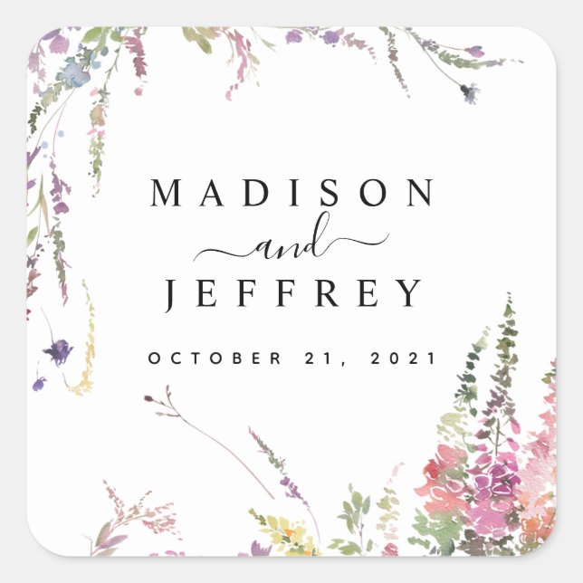Sticker Carré Mariage Floral Fleur sauvage de printemps (Devant)