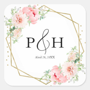 Sticker Carré Mariage floral géométrique à huile d'or