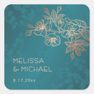Sticker Carré Mariage floral paon ton joyau