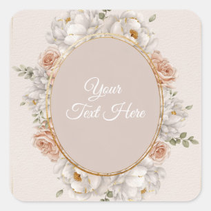 Sticker Carré Mariage floral Pivoine blanche & Rose épanouie