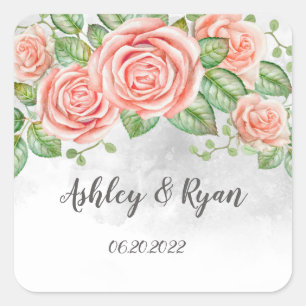Sticker Carré Mariage floral rose pâle
