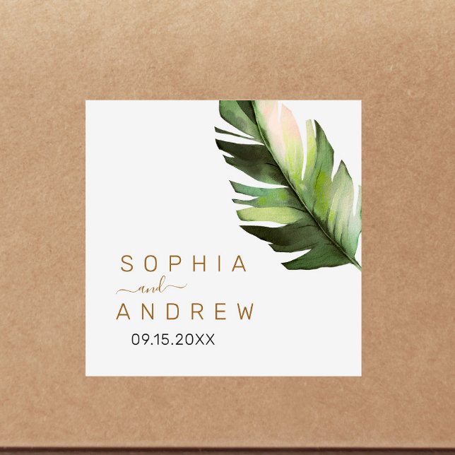 Sticker Carré Mariage floral tropical à feuille de palme (Créateur téléchargé)