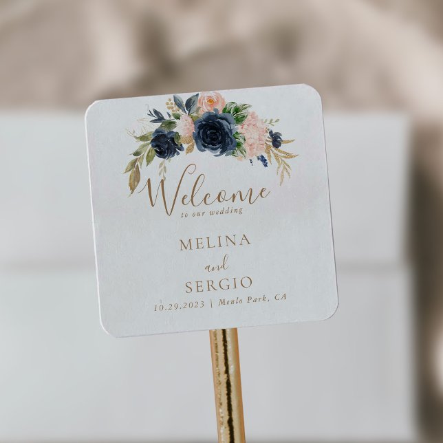 Sticker Carré Mariage Gold Blue Rose Flowers (Créateur téléchargé)