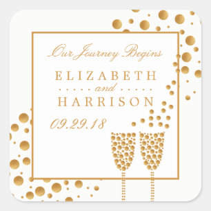 Sticker Carré Mariage Gold Champagne Bubbles