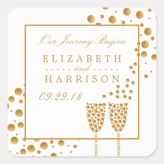Sticker Carré Mariage Gold Champagne Bubbles (Devant)