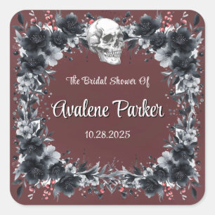 Sticker Carré Mariage gothique floral noir et rouge sang