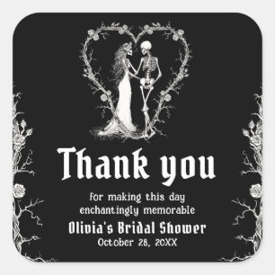 Sticker Carré Mariage gothique noir de squelette pour Halloween