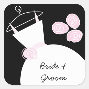 Sticker Carré Mariage Gown rose 'Bride and Groom' carré noir