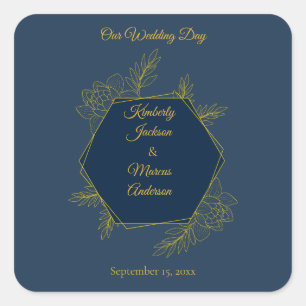 Sticker Carré Mariage Hexagone Élégance Dorée