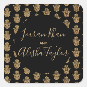 Sticker Carré Mariage indien Gold hamsa Henna Faire-part