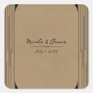 Sticker Carré Mariage Kraft Noir Lignes Modernes Minimales