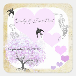 Sticker Carré Mariage Lavender Heart Leaf Tree