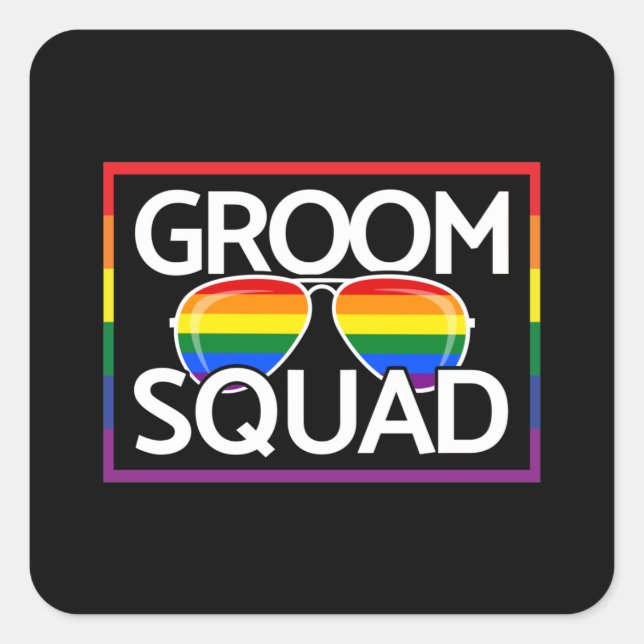 Sticker Carré Mariage LGBTQ Fierté Gay Équipe de Garçons de Mari (Devant)