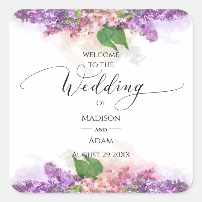 Sticker Carré Mariage Lilac Fleurs violettes et roses (Devant)